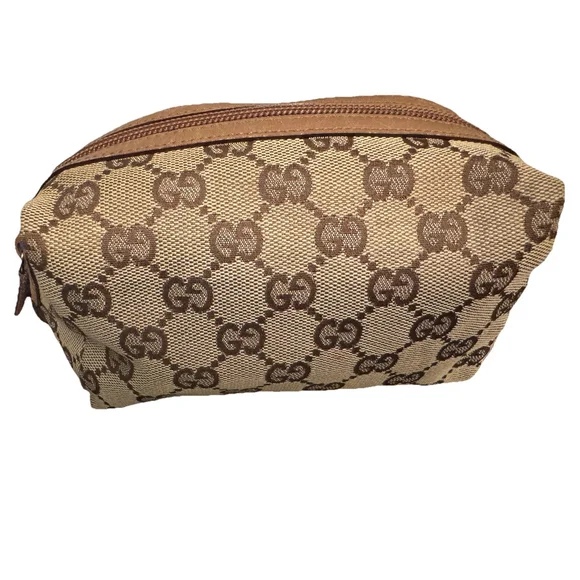 バッグ GUCCI GG Canvas Cosmetic Pouch Brown Gucci Brown GG Canvas Cosmetic Pouch - Ann's Fabulous Closeouts